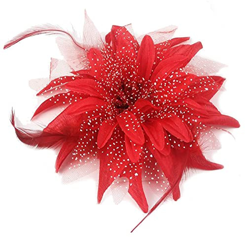 Kabelife Multicolor 14CM Groß Blumen Haarclip mit Federn Haarspange Damen Mädchen Kopfschmuck Party Strand Hochzeit (Rot)