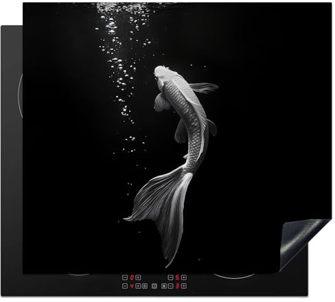 KitchenYeah© Protector Vitroceramica Tapa para induccion Placa Encimera | 60x52 cm - Cubre de Protectora Cocina Koi - Pescado - Blanco - Negro