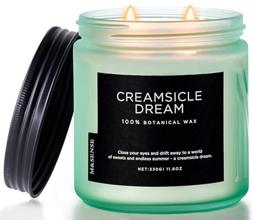 M&SENSE Bougie Parfumées Rêve de Glace à l’Orange, bougie 330g 70h combustion, 2 mèches cadeau femme nostalgique - arôme glacé d'agrumes, bougies décoratives pour salon