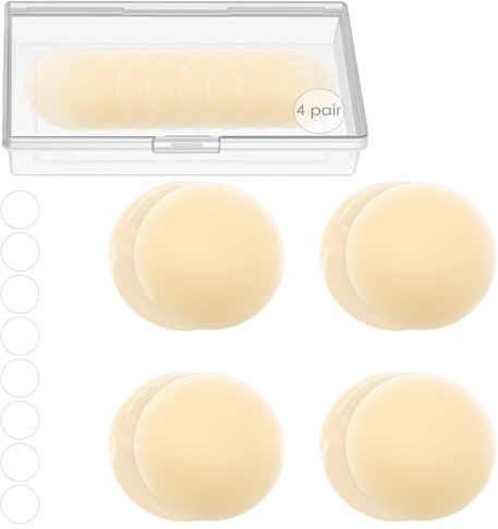 NXPUXP 4 Paires Cache Teton en Silicone,Cache-tétons Adhésifs Réutilisables en Silicone Doux,Cache Teton Femme,Autocollants Invisibles et Imperméables pour Tétons(8 cm A2)