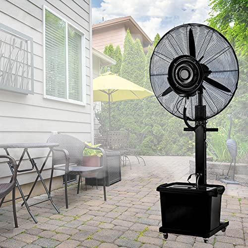 Ventilatore a piedistallo in metallo industriale Ventilatore nebulizzatore oscillante Ventilatore da pavimento per il raffreddamento del patio con nebulizzatore d'acqua Efficienza energetica