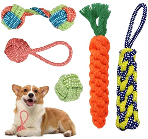 svpfuo 5 Stück Welpenspielzeug, Spielzeug Hund, Hundespielzeug Kleine Hunde, Geeignet für Interaktives für Mittlere Und Kleine Hunde/Unzerstörbares Hundespielzeug, Hergestellt Aus Baumwolle