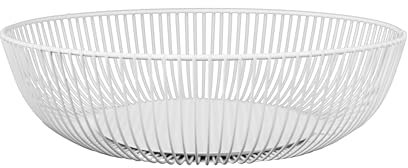 Frutero Decorativo de Metal, Diseño Ondulado, Cuenco para Frutas y Verduras (Blanco, 28x7.5cm)