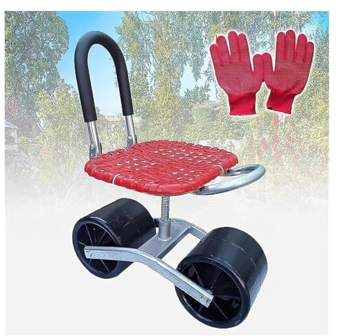 SFQEVHRZ Gartenwagen Hocker， Gartenwagen mit Sitz und Rädern, Gartenroller-Rollhocker mit Handschuhen, schraubenförmige Höhen- und Richtungsverstellung