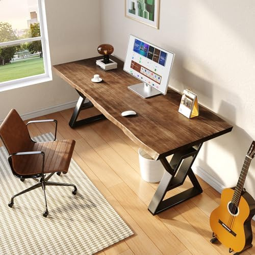 Sihtengxxhongs Large Office Desk, Rustic Brown 140 x 70cm Height Solid Wood Computer Desk - Modern Gaming Workbench for Home Office, Modern Simple Design Ideal for Study, Writing, Dining