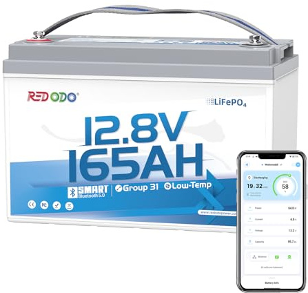 Redodo 12V 165Ah Bluetooth LiFePO4 Batterie Mit 165A BMS, IP65, 2112Wh | Group31, Niedrigtemperaturschutz, Ideal für Wohnmobile, Notstromversorgung, Solaranlage, Off-Grid, Stromspeicher
