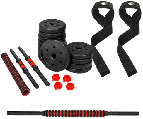molti Zement Kurzhanteln Set 20kg mit Trainingsgurten – Verstellbare Hanteln mit Antirutsch-Griffen & Verschlüssen für Krafttraining