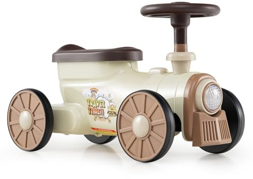 FANTASK Coche deslizante, Ride-On Walker con espacio de almacenamiento debajo del asiento, vehículo antideslizante con volante y botón de silbato de tracción, vehículo para niños y niñas a partir de 1