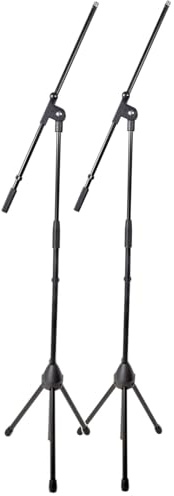 Chord | Heavy Duty Boom Microphone Stands with Adjustable Height | Foldable Tripod Mic Stand Twin Pack with Carry Bag | Professional Recording & Live Performance Boom Arm Stands