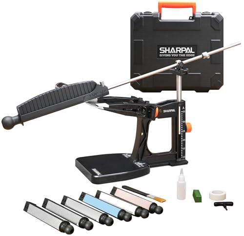 SHARPAL 202H Precision Knife Sharpening System–Adjustable Angle 10–35° Knife Sharpener Kit with 7 Abrasive Plates (Diamond 220/325/600/1000, Whetstone 3000/6000, Leather Strop), Ideal Fathers Day Gift