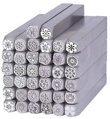 CYHTYM Schlagzahlen 38-teiliges Set mit Metallstempelwerkzeugen, 7 mm große Schnitzform mit floralem Hauptmuster, Kohlenstoffstahl