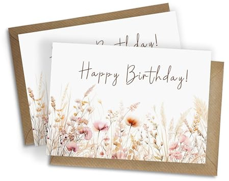 WBdesignz 2er-Set Geburtstagskarten mit Umschlägen - im floralen Design „Happy Birthday“ - blumige Grußkarten für Geburtstage - für Familie, Kollegen & Freunde (2er.Set, Happy Birthday)