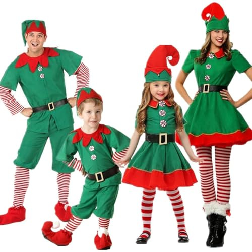 Genérico Disfraz de Elfo de Navidad para Hombre y Mujer, 2025 Disfraz Elfo Niña Niño Ropa Navidad Familia Conjunto para Carnaval Fiestas Cosplay