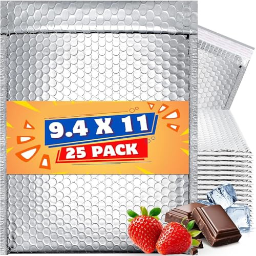 Kinmsito 25 Stück Luftpolstertaschen, Versandtaschen, Silber, 24 x 28 cm | Metallische Versandtaschen, Gepolsterte Umschläge, Selbstklebend Wasserdicht for Versand Verpackung