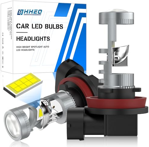 NHHEO Bombillas H8 H11 LED, 400% más Brillante con Lente de Proyector Sin Problemas de Astigmatismo H9 LED 12V 24V 6000K 20000LM Blanco Tamaño 1:1 Plug and Play, 2 Piezas