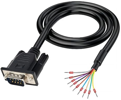 Willwewon 5Ft 1.5m 26AWG DB9 Male RS232 9 Pin Serial Extension Cable | Double Shielding, PVC Plastic Outer Casing, RS232 D-SUB DB9, Serial to 9 Bare Wire Breakout Board Connector