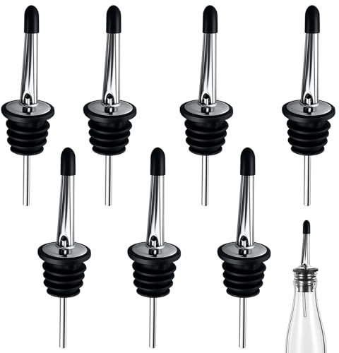 7 Pcs Speed Pourers with Rubber Stopper, Stainless Steel Spirits Pourer,Bottle Pourers for Spirits & Wine in Bars Restaurants and Home