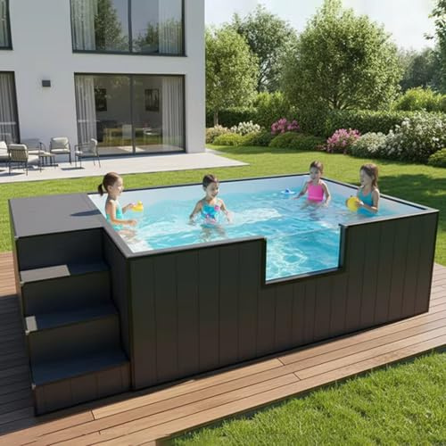 Piscina enterrada de fibra de vidrio para exteriores, con calentador, luces LED y escalera de seguridad, prefabricada familiar sobre el suelo para uso doméstico al aire libre