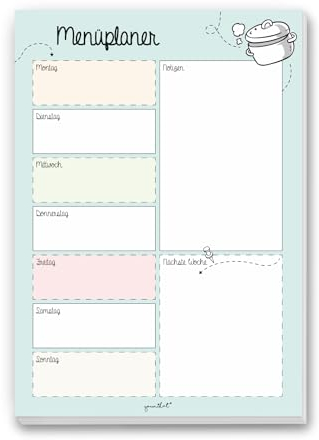 Menüplaner Block DIN A4 I 50 Blatt I Essensplaner Block für die ganze Familie I Wochenplaner Block A4 I Aus Papier zum Abreißen I dv225