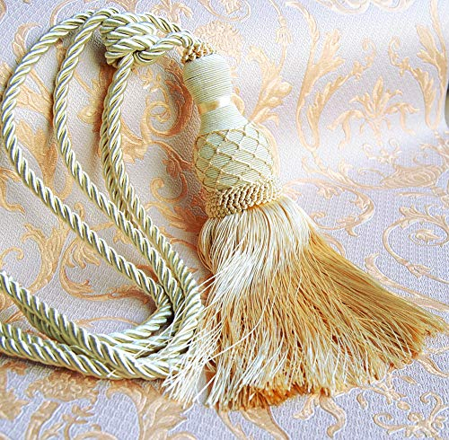 Mosel Avenue Art & Gobelin Studio XL Gardinenhalter mit Kordel 75 cm Quaste 29 cm Raffhalter Farbe Light Gold