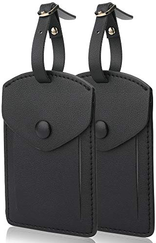 Kofferanhänger mit Adressschild,Gepäckanhänger aus Leder für Herren Damen,ID-Tags mit vollständiger Rückseitenschutzabdeckung für Kreuzfahrtschiffe, Reisezubehör-Tags 2er Set (Schwarz 01)