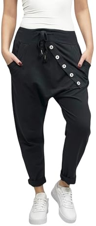 Mississhop 295 Damen Hose Sweatpants Jogginghose Baumwolle Freizeithose Boyfriend Sporthose Schwarz