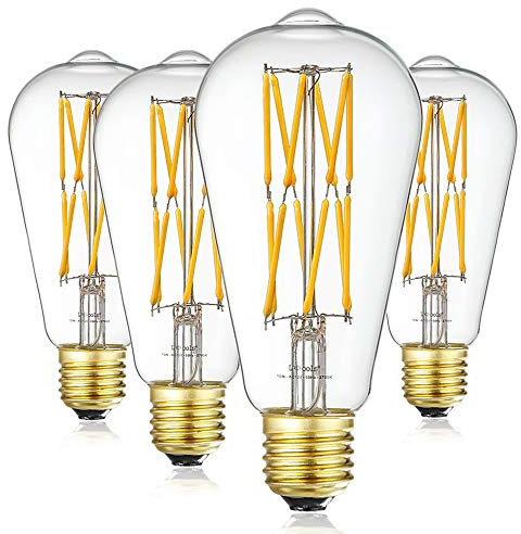 Leools Vintage 10W LED Edison Bulb Dimmable, 100W Equivalent Antique Style Filament Light Bulbs, Clear Glass, Warm White 2700K, 1200LM, E26 Base, Decorative, 360 Degrees Beam Angle, Pack of 4.