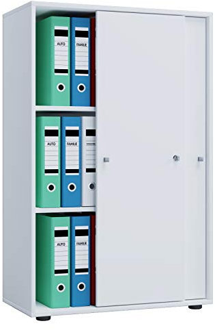 VCM Büroschrank mit 3 Fächern | moderner Aktenschrank mit Schiebetüren und Schloss | Maße ca. B. 70 x H. 111 x T. 40 cm – Lona 3-Fach abschließbar