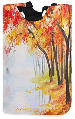 Mnsruu Ölgemälde Landschaft Herbst Wald See Wäschekorb großer Aufbewahrungsbehälter mit Griffen für Geschenkkörbe, Schlafzimmer, Kleidung