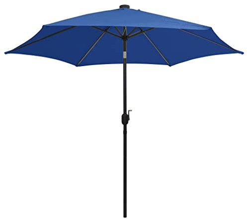 vidaXL Sonnenschirm mit LED-Leuchten Aluminium-Mast Ampelschirm Marktschirm Gartenschirm Balkonschirm Terrassenschirm Schirm 300cm Azurblau