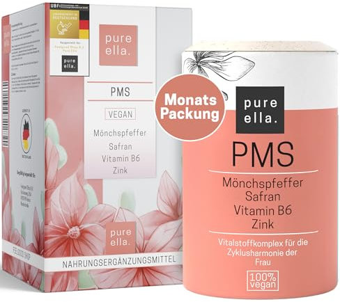 Pure Ella Vitalstoffkomplex für Frauen - Enthält Mönchspfeffer, Frauenmantel, Safran, Vitamin C, B6 & Zink - Für die Zeit vor der Menstruation - Natürlich, hormonfrei, vegan - 60 Kapseln