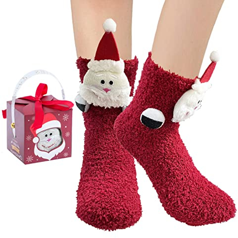 BINXWA Kuschelsocken Damen Geschenk für Frauen, Weihnachtssocken Weihnachtsgeschenke für Frauen, Weihnachtsbaum Antirutschsocken damen, Flauschige socken mit Geschenk Box