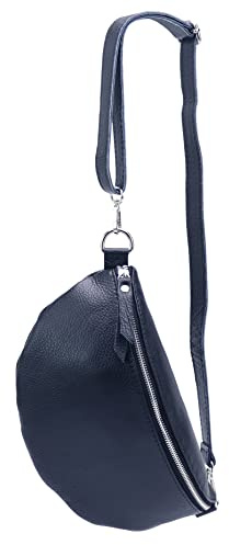 SH Leder ® echt Leder Hüfttasche Damen Herren Unisex Gürteltasche für Festival Reise Bauchtasche große Crossbody Bag Frauen Ledertasche 30x18cm Lala G399 (Marineblau)