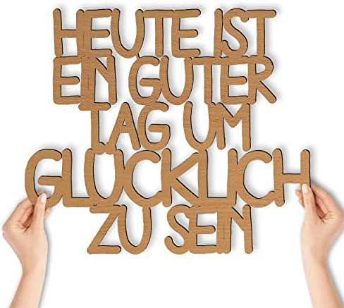 Namofactur® - Wandtattoo Guter Tag um glücklich zu sein Wanddeko Schriftzug aus Holz I Wand Deko Geschenk Wohnzimmer Flur Familie