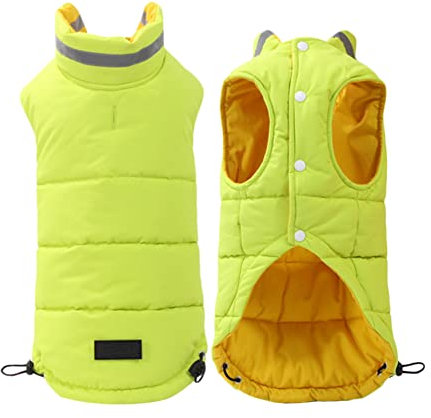 Hundejacke Winddichte Hundeweste wasserdichte Hundemantel Hundepullover Haustier Hund Katze Ärmellose Baumwolle Gepolsterte Winterweste Jacken Reflektierende Hundekleidung für Kaltes Wetter Grün L
