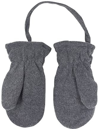 fashionchimp Kinder Fleece-Fäustlinge mit Daumen und Jackenbändchen, Kleinkinder, warme Handschuhe, Uni-Farben, Made in EU (Grau; Größe 13-24 Monate)