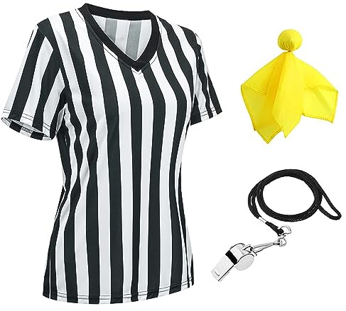 redgino Women's Official Black & White Stripe Referee Shirt V-Neck Referee Jersey Short Sleeve Ref Tee Shirts for Basketball Football Soccer Refs Christmas Waitresses & Costume S