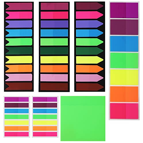 1070 Stücke Transparente Haftnotizen Sticky Notes, 7 Set Bunt Klebezettel Haftstreifen Book Tabs Notizzettel, Selbstklebende Heftstreifen Schreibbar zum Markieren Hervorheben von Seiten