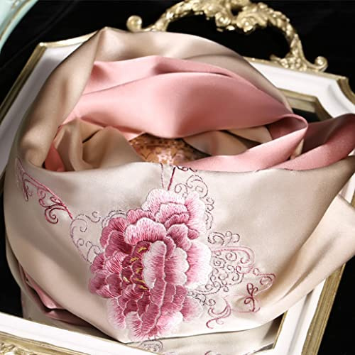 100% Seidenschal für Damen, Bestickt, handgefertigt, Mutter mittleren Alters, doppellagig, Geschenk, echte Seide, Cheongsam-Schal (Farbe: B, Größe: Einheitsgröße)