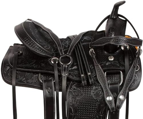 Leather Western Barrel Racing Horse Saddle Tack Size 10-18 Inches with Matching Leather Headstall, Breast Collar, Reins ME-WLS-124 (11 Seat)