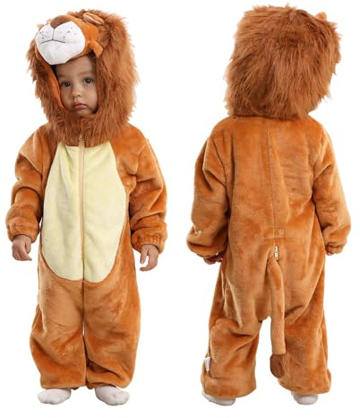 Doladola Baby pojkar flickor tecknat djur onesies med huva spädbarn pyjamas sparkdräkt(3-4 år, Lejon)