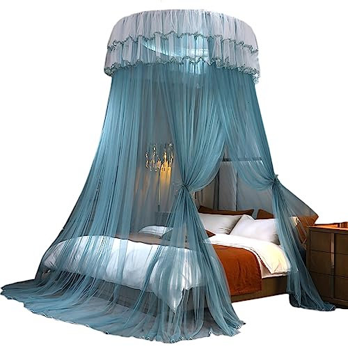 Wilitto Moskitonetz-Betthimmel, Prinzessinnen-Betthimmel, 2-lagige Spitzenkuppel von der Decke, Queen-Size-Himmelbettvorhänge, Kuppel-Moskitonetz-Bettzelt für Schlafzimmer, Insektenschutz Blau & Grün