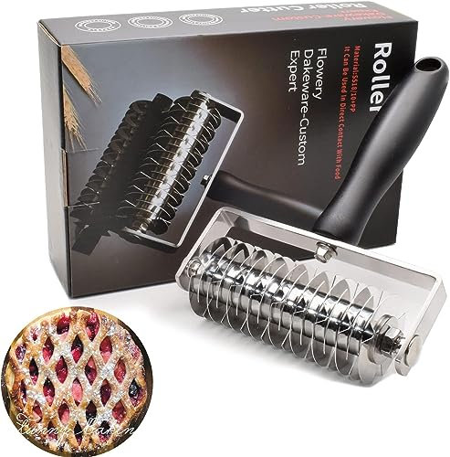 Teig Gitterroller Cutter – Edelstahl Profi Teig Gitter Top Pie Pizza Brot Gebäck Kruste Gitterroller Cutter
