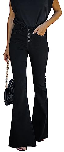 KUNMI Jeans da Donna Svasati con Fondo a Campana a Vita Alta Gamba Larga Bootcut Jeans Elasticizzati Pantaloni in Denim, Bb005-nero, 40