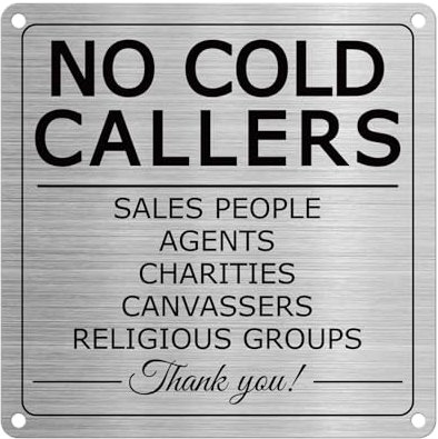 No Cold Callers Sign Aluminium 15 × 15 cm Waterproof Durable Reflective Metal Warning Sign for Indoor Outdoor Business Office with Removable Adhesive 3 Pack