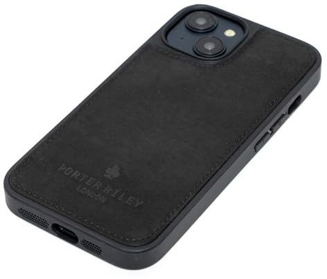 PORTER RILEY - Leather Case Compatible with iPhone 14 Pro. Premium Genuine Leather Slim Back/Bumper/Shell/Shockproof Case (Pure Black)