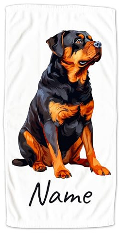 GRAZDesign Handtuch mit Hund und Namen personalisiert, Rottweiler auf Duschtuch, Badetuch in Zwei Größen - 140x70cm