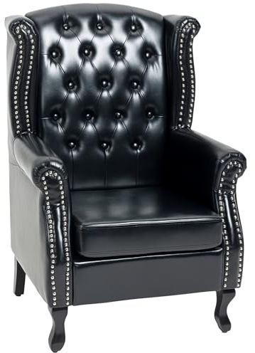 HOMCOM Wingback Armchair, PU Leather Fireside Chair, Button Tufted Accent Chair for Living Room, Bedroom, Home Office, Black