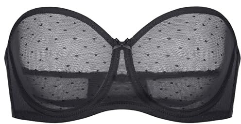 DOBREVA Women's Strapless Bra See Through Sheer Underwired Bras Unlined Plus Size Black 38D
