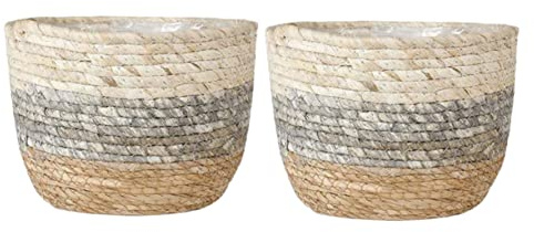 VANZACK 2 Pièces Panier de Fleurs Petit Panier de Rangement Panier de jardinière en jonc de mer décor de Fraise Vase paniers de Paille de Bureau jardinières d'intérieur Manuel Plante Osier